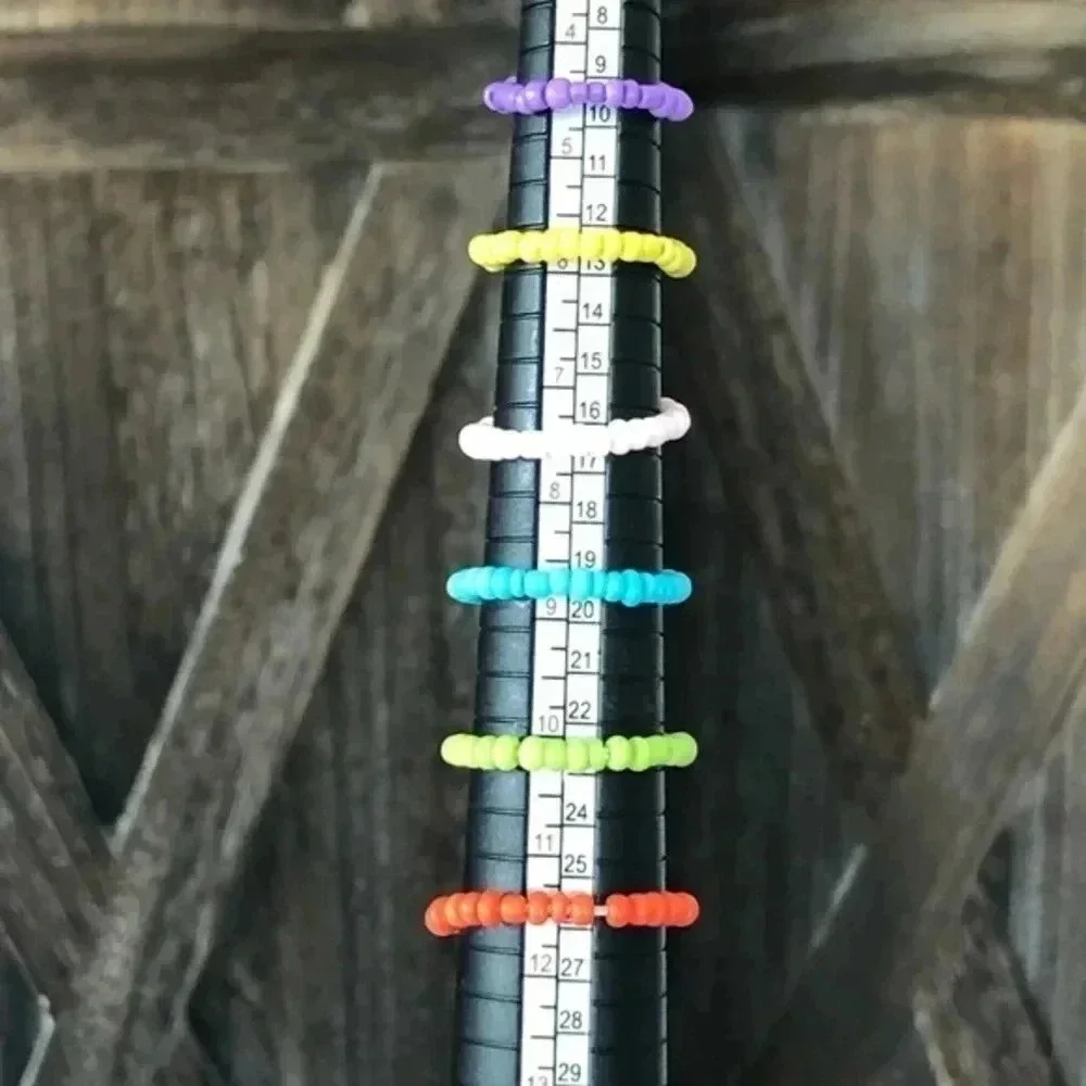 6 Pack Gummy Bear Rainbow Stretch Seed Bead Rings NWT